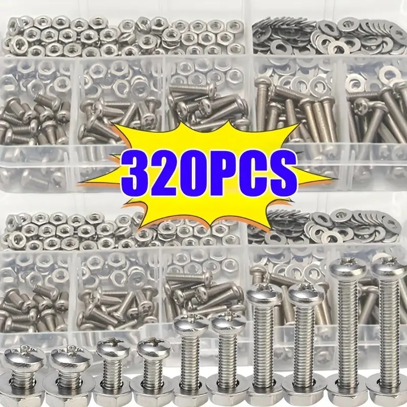 Furniture Hardware Bolts - 320-teiliges Sechskantmuttern- und Schrauben-Set M2-M5, langlebiges