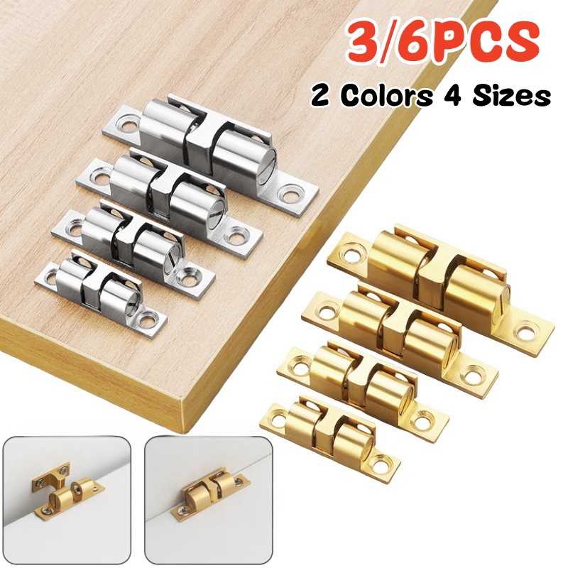 Furniture Hardware Bolts - 3/6 Stück Schranktür-Kugelschnäpper, Messing-Doppelrollen-Feder-Kugelschnäpper, Möbeltürschloss, verstellbarer