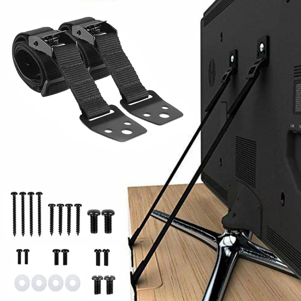 Furniture Hardware Bolts - 2er-Pack verstellbare TV-Sicherheitsgurte, selbstklebende Anti-Kipp-Möbelankern ohne